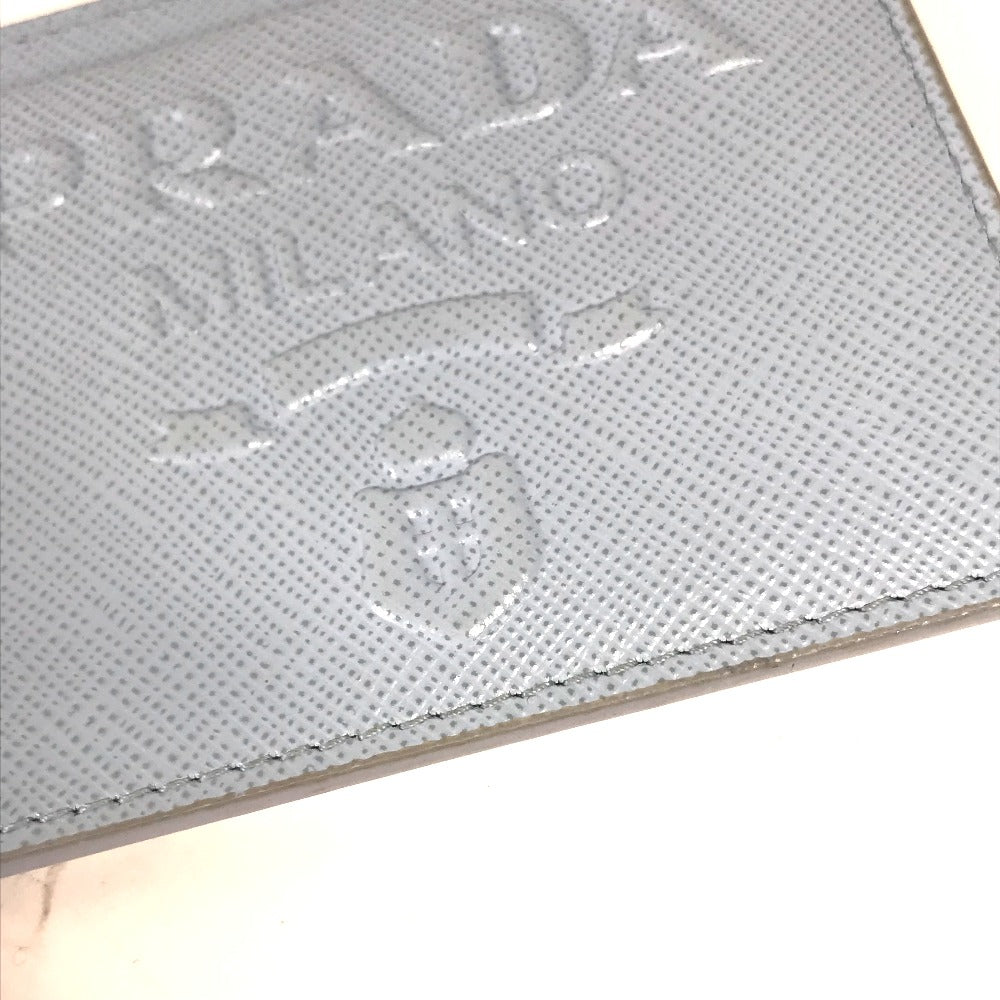 PRADA Card Case leather Light blue Embossed logo Women Used Authentic