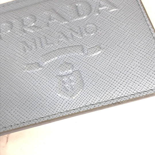 PRADA Card Case leather Light blue Embossed logo Women Used Authentic