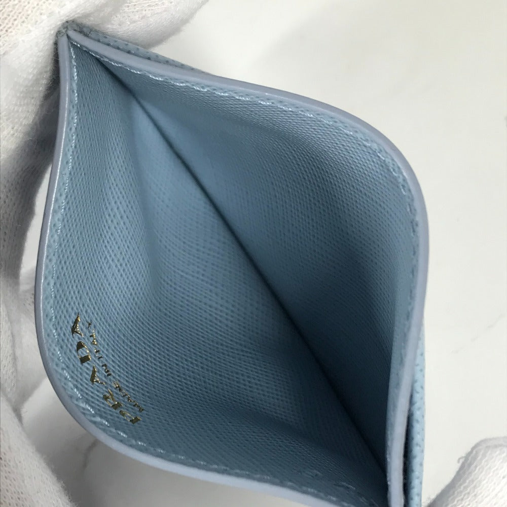 PRADA Card Case leather Light blue Embossed logo Women Used Authentic