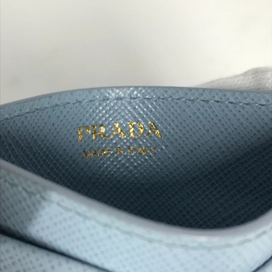 PRADA Card Case leather Light blue Embossed logo Women Used Authentic