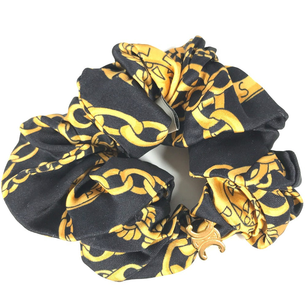 CELINE hair accessory silk black Triomphe ChainPattern Women Used Authentic