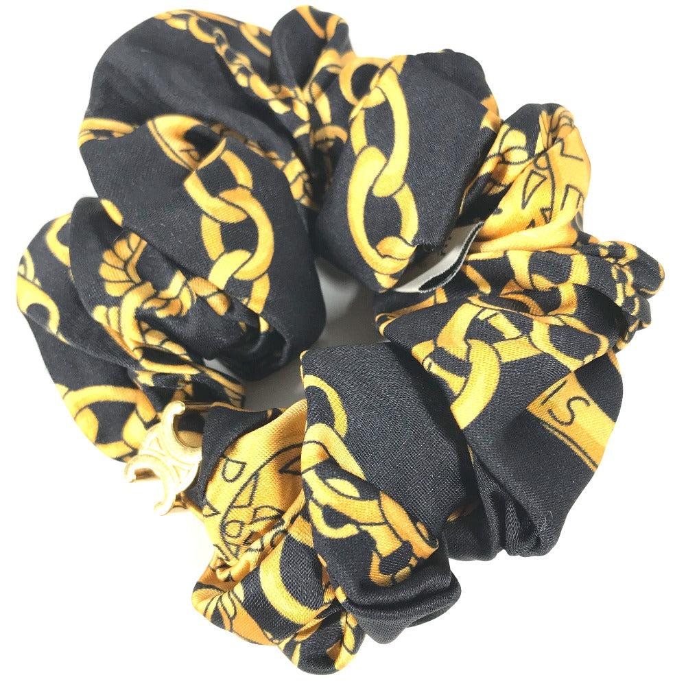 CELINE hair accessory silk black Triomphe ChainPattern Women Used Authentic