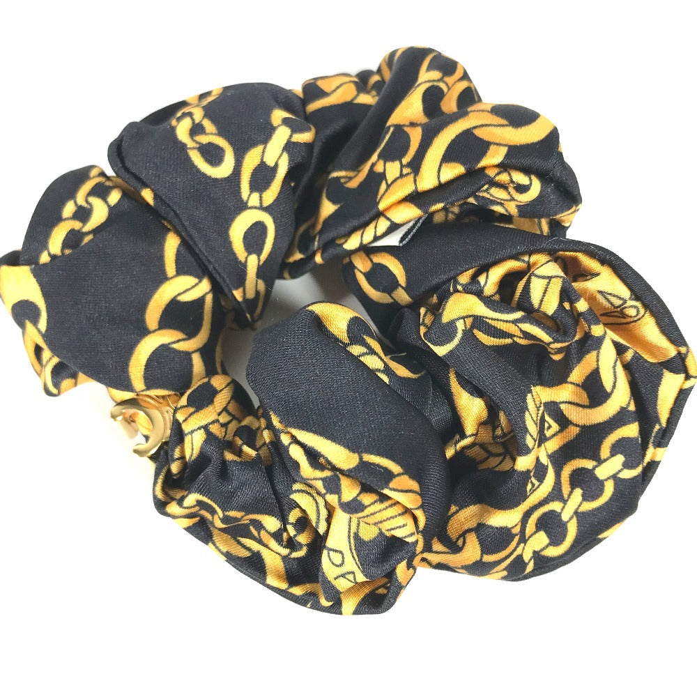 CELINE hair accessory silk black Triomphe ChainPattern Women Used Authentic