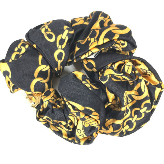 CELINE hair accessory silk black Triomphe ChainPattern Women Used Authentic