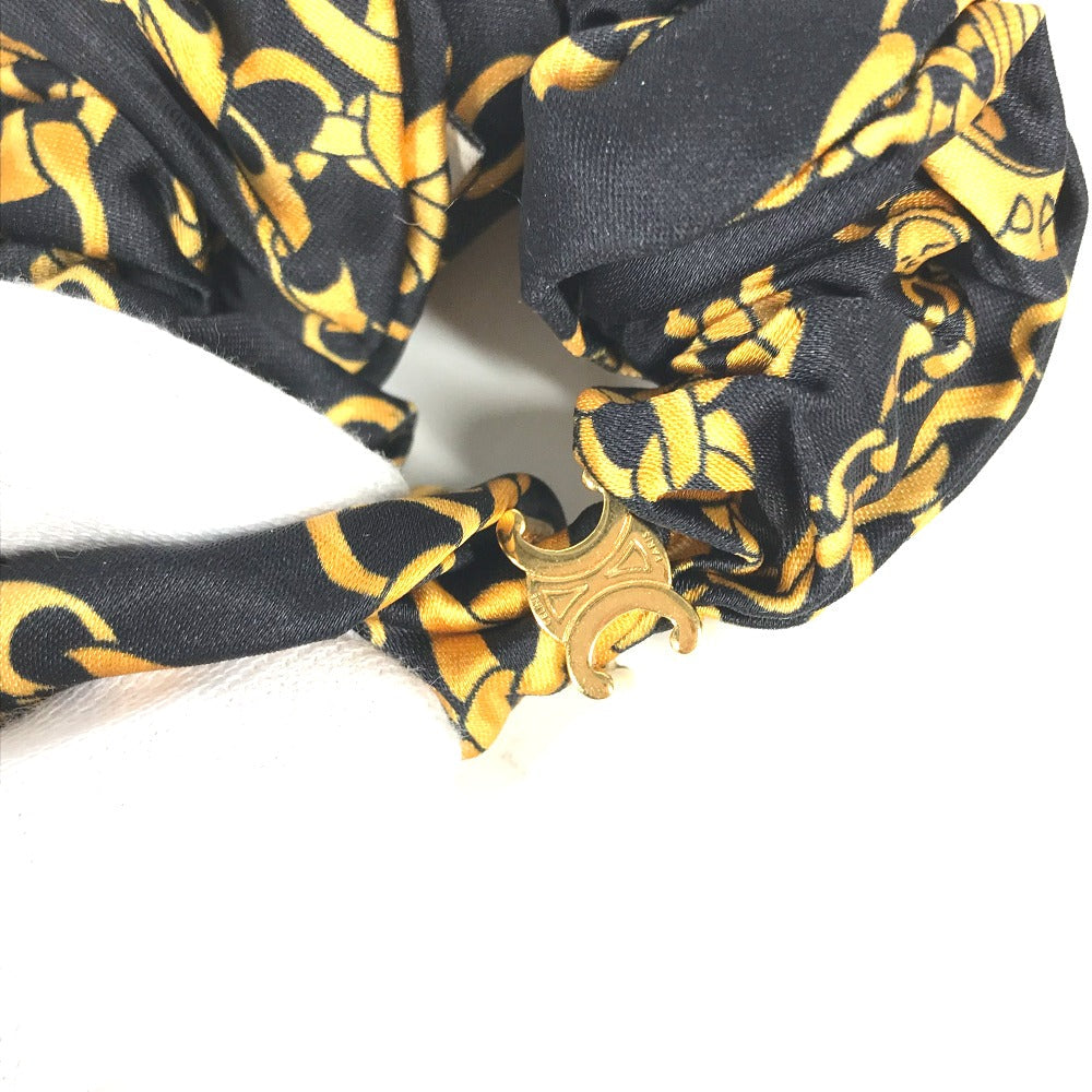 CELINE hair accessory silk black Triomphe ChainPattern Women Used Authentic