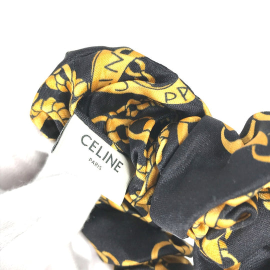 CELINE hair accessory silk black Triomphe ChainPattern Women Used Authentic