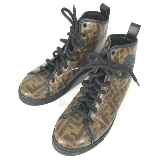 FENDI sneakers 8E6594 Leather / PVC Brown Shoelace Zucca Women 36 Used Authentic
