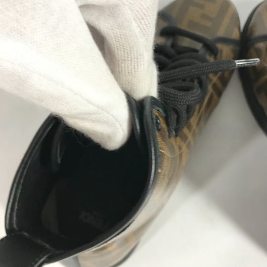 FENDI sneakers 8E6594 Leather / PVC Brown Shoelace Zucca Women 36 Used Authentic