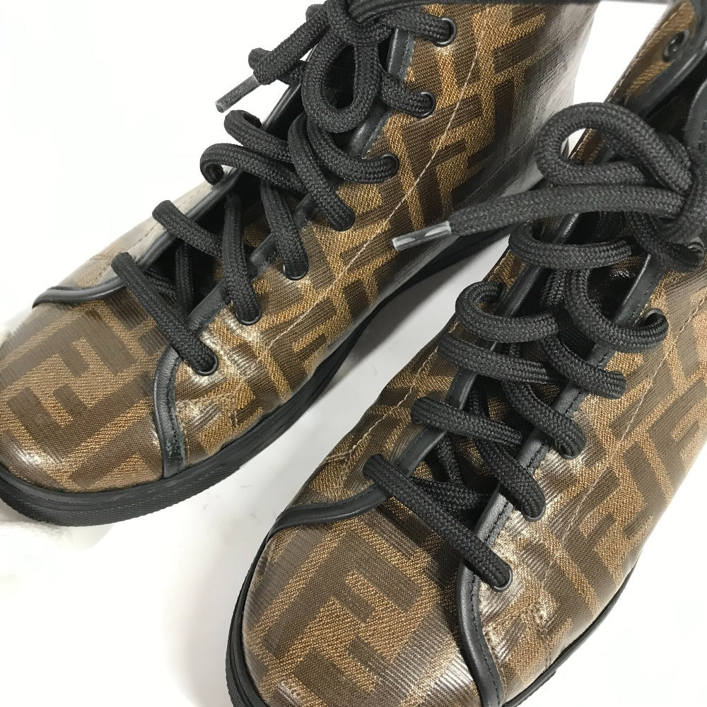 FENDI sneakers 8E6594 Leather / PVC Brown Shoelace Zucca Women 36 Used Authentic