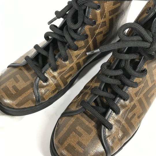 FENDI sneakers 8E6594 Leather / PVC Brown Shoelace Zucca Women 36 Used Authentic