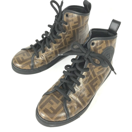 FENDI sneakers 8E6594 Leather / PVC Brown Shoelace Zucca Women 36 Used Authentic