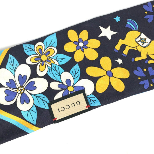 GUCCI scarf 698734 silk blue bandeau scarf