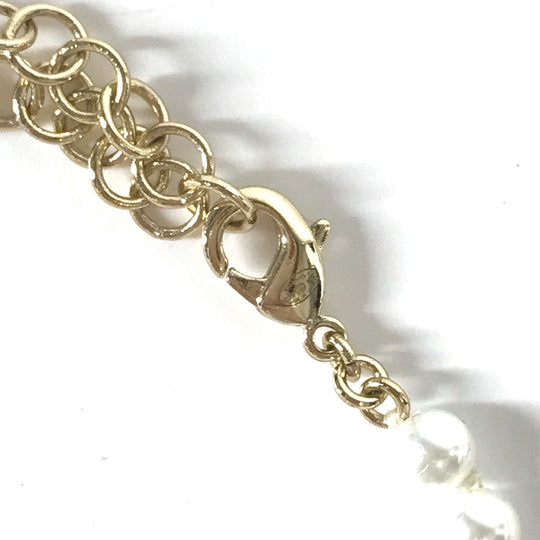 CHANEL Necklace metal gold 20K Fake pearl rhinestone logo Women Used Authentic