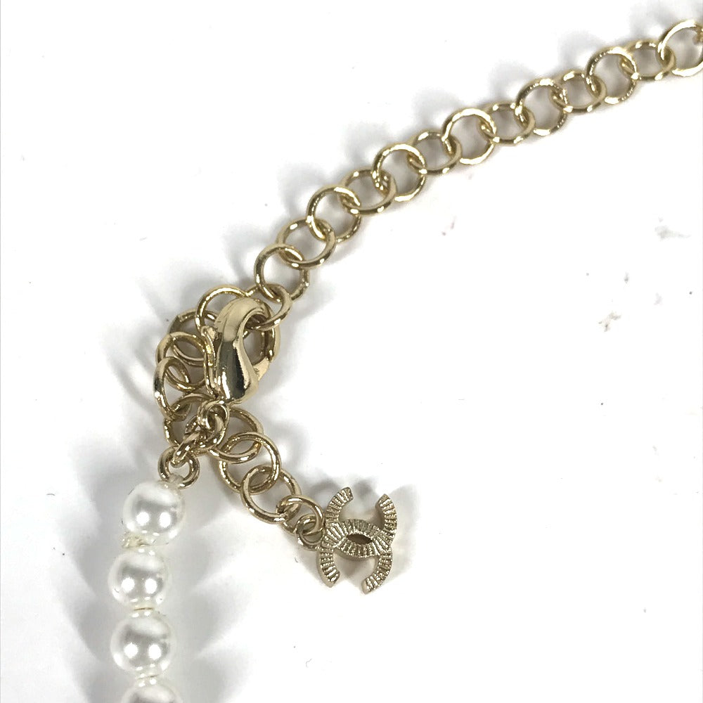CHANEL Necklace metal gold 20K Fake pearl rhinestone logo Women Used Authentic