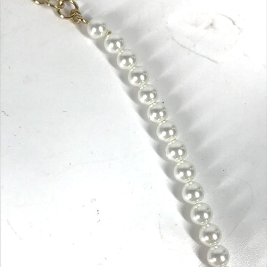 CHANEL Necklace metal gold 20K Fake pearl rhinestone logo Women Used Authentic