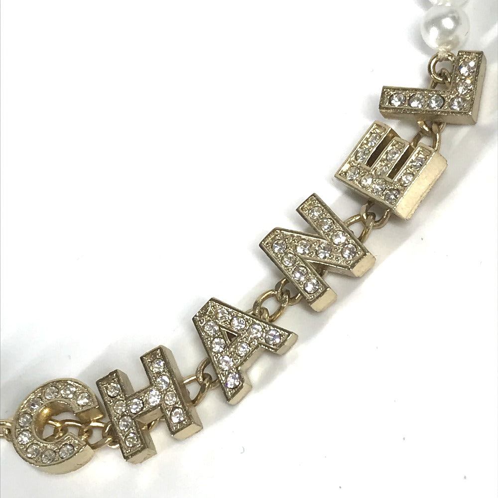 CHANEL Necklace metal gold 20K Fake pearl rhinestone logo Women Used Authentic