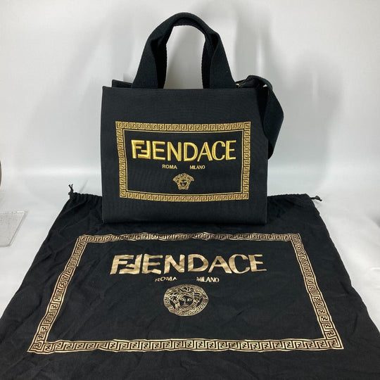 FENDI Shoulder Bag 8BH395 canvas black VERSACE collaboration FENDACE FENDACE Women Used Authentic