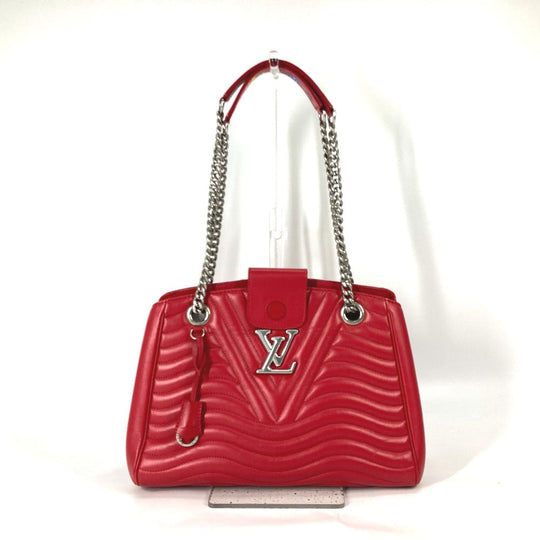LOUIS VUITTON Shoulder Bag M51497 leather Red New Wave Chain tote Women Used Authentic