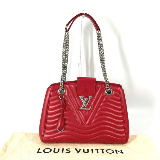 LOUIS VUITTON Shoulder Bag M51497 leather Red New Wave Chain tote Women Used Authentic