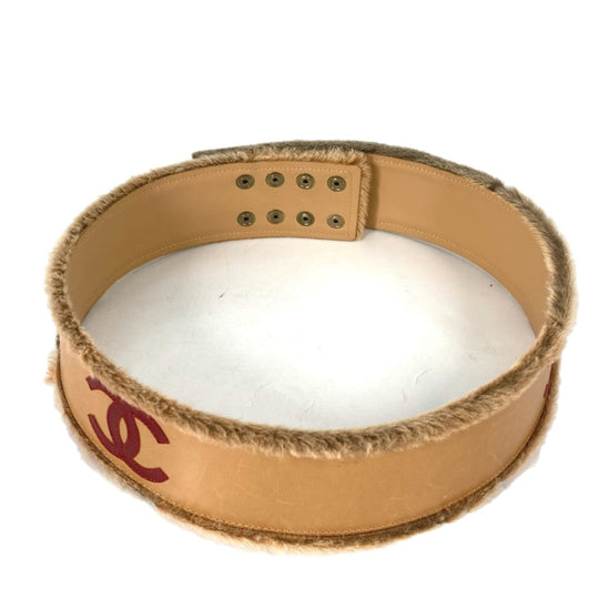 CHANEL belt Leather, Pony beige 01A CC COCO Mark Women 75 Used Authentic