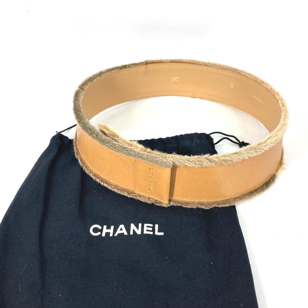 CHANEL belt Leather, Pony beige 01A CC COCO Mark Women 75 Used Authentic