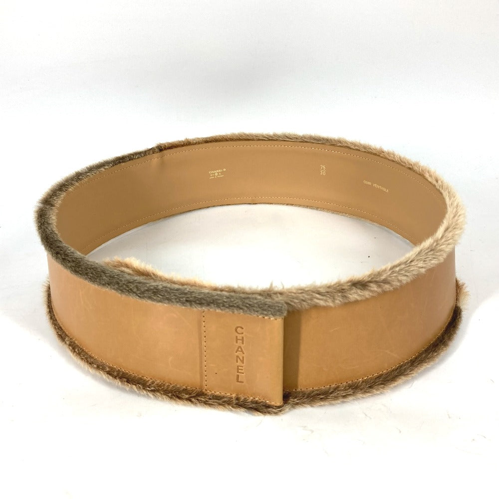 CHANEL belt Leather, Pony beige 01A CC COCO Mark Women 75 Used Authentic