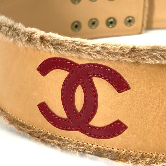 CHANEL belt Leather, Pony beige 01A CC COCO Mark Women 75 Used Authentic