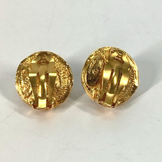 CHANEL Earring metal gold vintage Round logo fake pearl Women Used Authentic