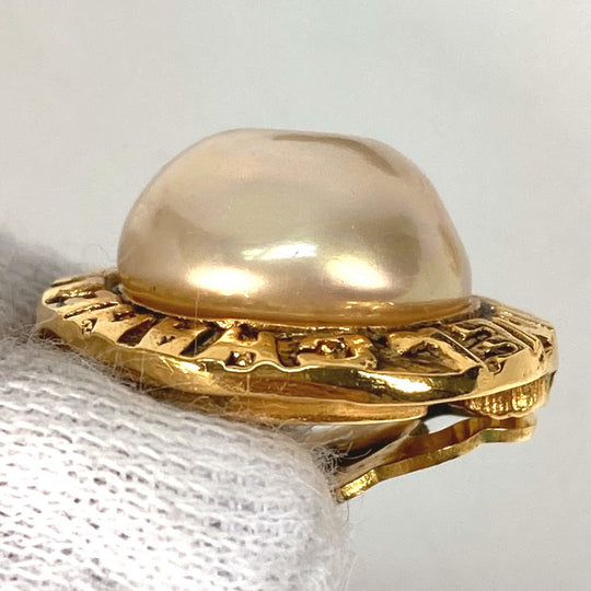 CHANEL Earring metal gold vintage Round logo fake pearl Women Used Authentic