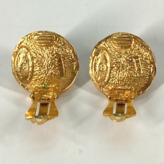 CHANEL Earring metal gold vintage Round logo fake pearl Women Used Authentic