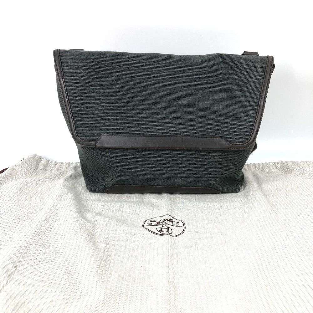 HERMES Shoulder Bag Canvas / leather khaki flap 2way handbag Allele Tour mens Used Authentic