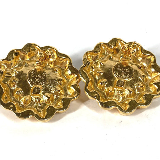 CHANEL Pierce metal gold vintage Flowers Rhinestones Faux Pearls Women Used Authentic