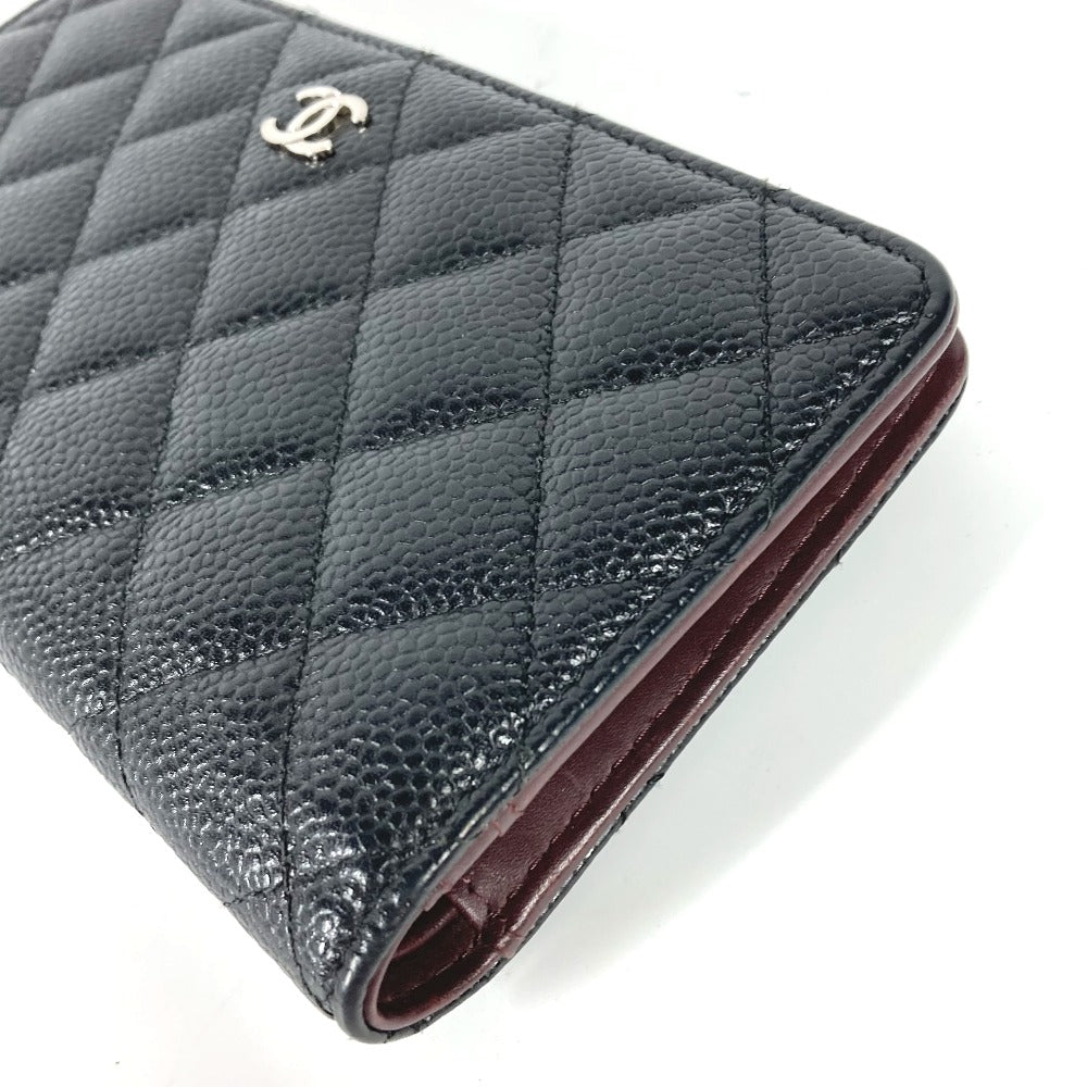 CHANEL Long Wallet Purse Caviar skin black Long wallet CC COCO Mark Matelasse Quilting Women Used Authentic