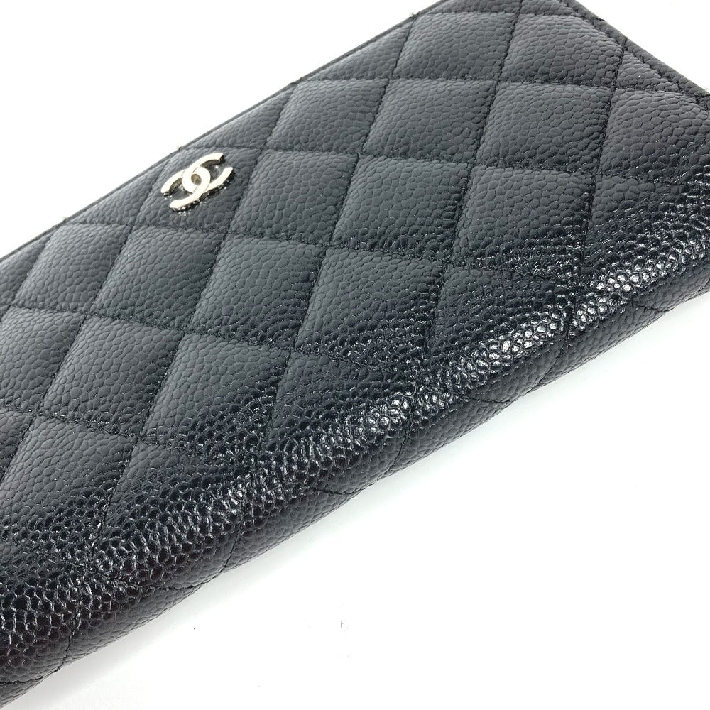 CHANEL Long Wallet Purse Caviar skin black Long wallet CC COCO Mark Matelasse Quilting Women Used Authentic