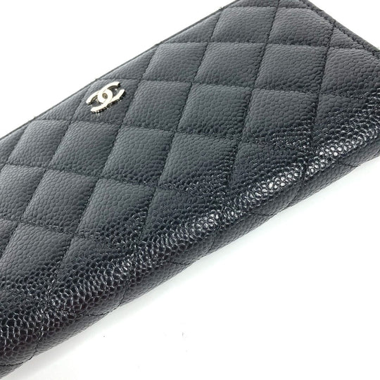 CHANEL Long Wallet Purse Caviar skin black Long wallet CC COCO Mark Matelasse Quilting Women Used Authentic