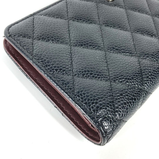 CHANEL Long Wallet Purse Caviar skin black Long wallet CC COCO Mark Matelasse Quilting Women Used Authentic