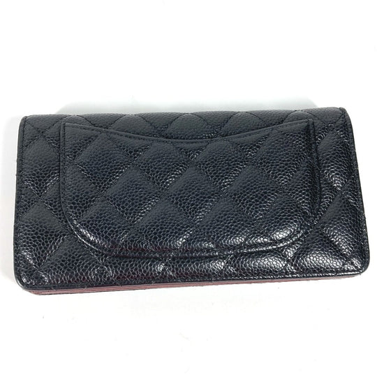 CHANEL Long Wallet Purse Caviar skin black Long wallet CC COCO Mark Matelasse Quilting Women Used Authentic