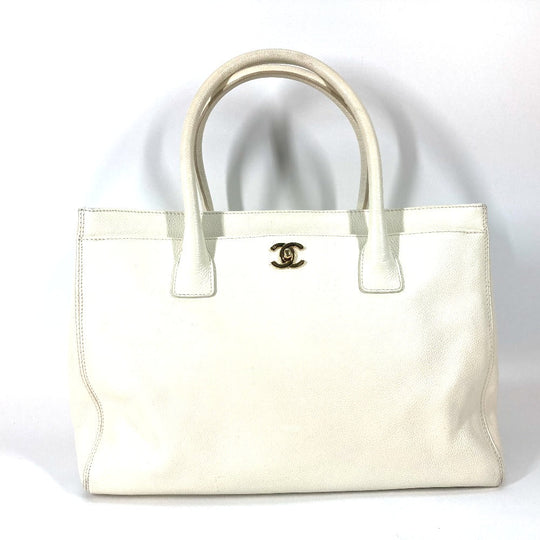CHANEL Tote Bag Caviar skin White type Executive Tote Women Used Authentic