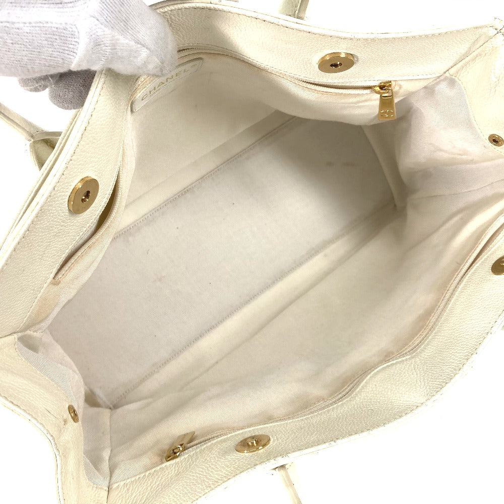 CHANEL Tote Bag Caviar skin White type Executive Tote Women Used Authentic