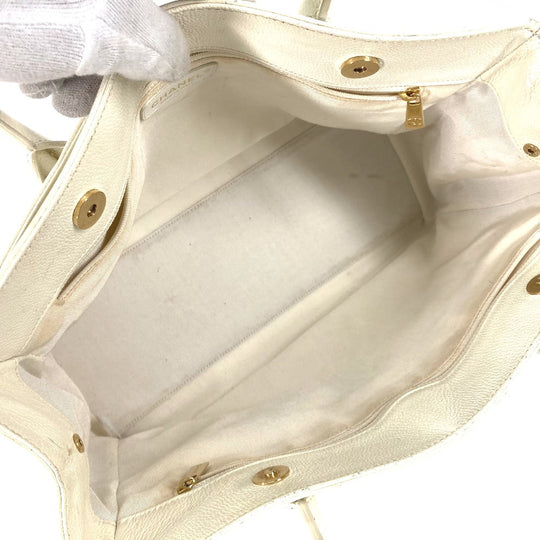 CHANEL Tote Bag Caviar skin White type Executive Tote Women Used Authentic