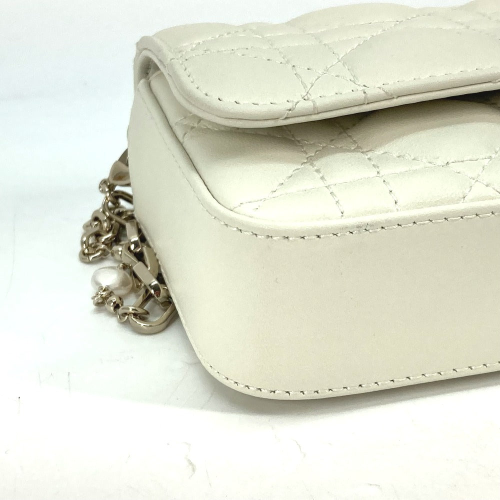 Dior Shoulder Bag S0977ONMJ lambskin white Crossbody Chain Bag Lady Dior Phone Pouch Women Used Authentic
