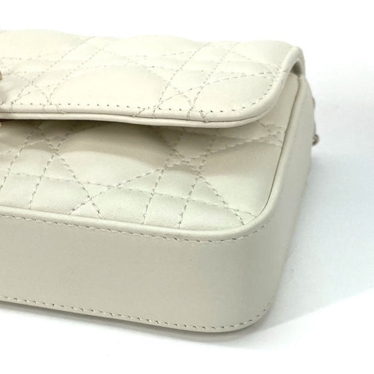 Dior Shoulder Bag S0977ONMJ lambskin white Crossbody Chain Bag Lady Dior Phone Pouch Women Used Authentic