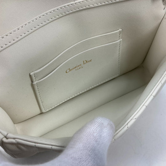 Dior Shoulder Bag S0977ONMJ lambskin white Crossbody Chain Bag Lady Dior Phone Pouch Women Used Authentic