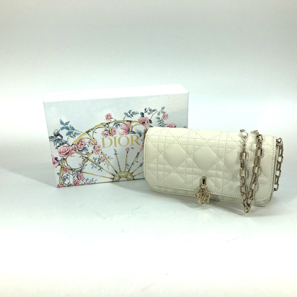 Dior Shoulder Bag S0977ONMJ lambskin white Crossbody Chain Bag Lady Dior Phone Pouch Women Used Authentic