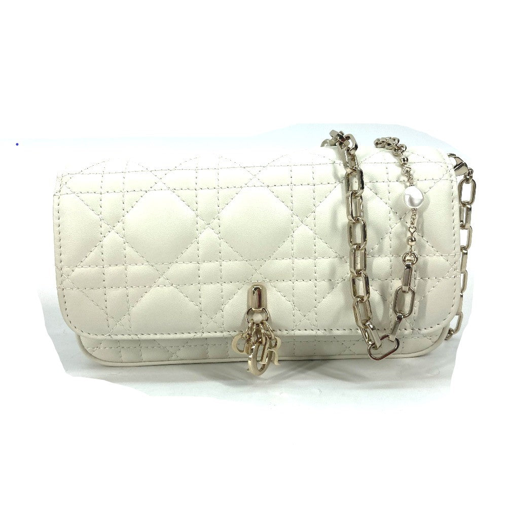 Dior Shoulder Bag S0977ONMJ lambskin white Crossbody Chain Bag Lady Dior Phone Pouch Women Used Authentic