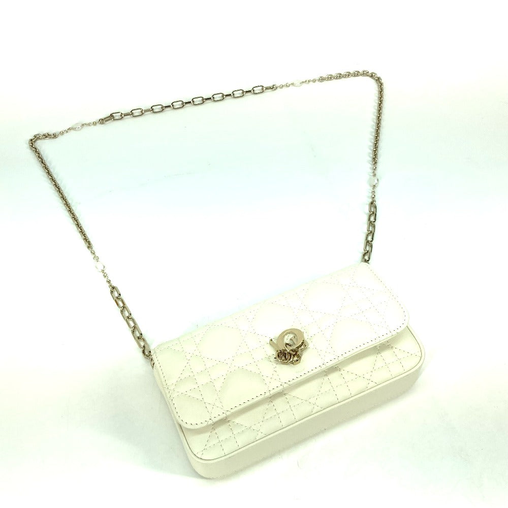 Dior Shoulder Bag S0977ONMJ lambskin white Crossbody Chain Bag Lady Dior Phone Pouch Women Used Authentic