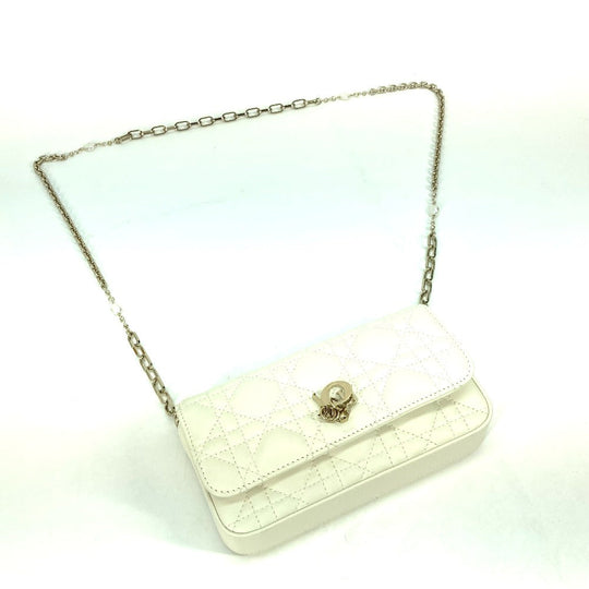 Dior Shoulder Bag S0977ONMJ lambskin white Crossbody Chain Bag Lady Dior Phone Pouch Women Used Authentic