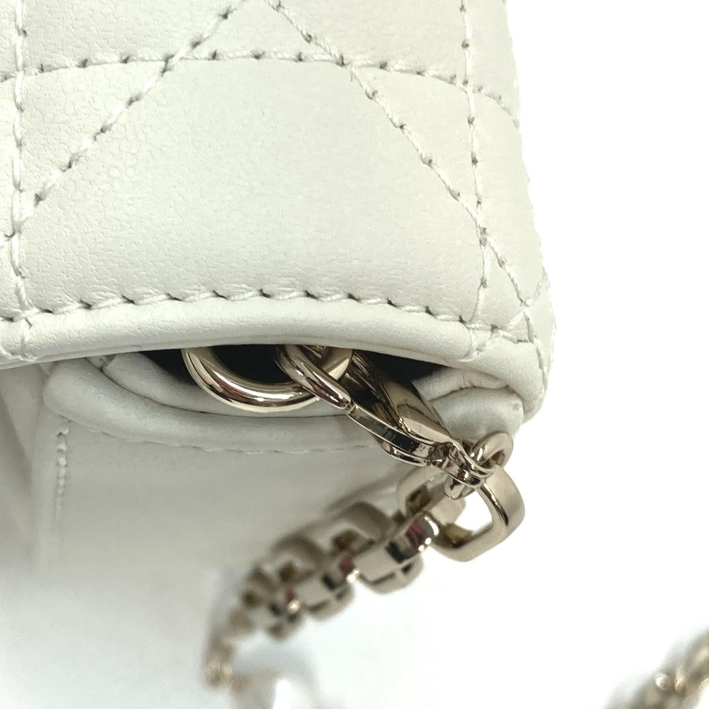 Dior Shoulder Bag S0977ONMJ lambskin white Crossbody Chain Bag Lady Dior Phone Pouch Women Used Authentic