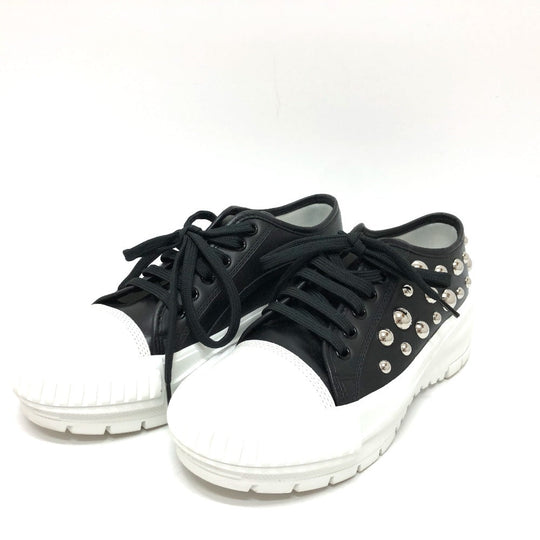 LOUIS VUITTON sneakers leather black Squad Line Studded Women 36.5 Used Authentic