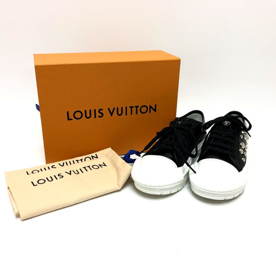 LOUIS VUITTON sneakers leather black Squad Line Studded Women 36.5 Used Authentic